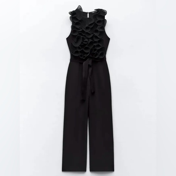Zara jumpsuit ruffled wide streight leg tied in waist coctail party night out - Picture 10 of 11